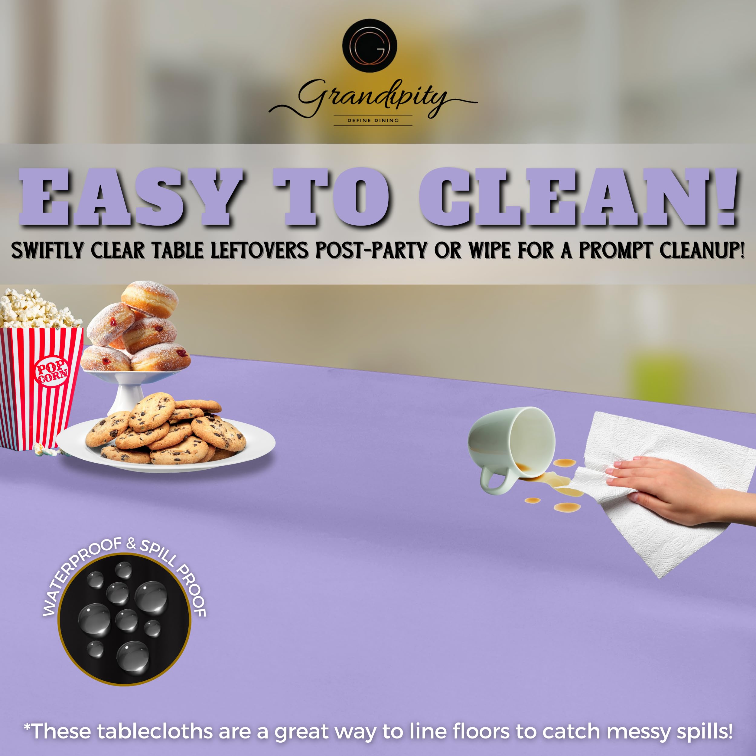 Grandipity Lavender Plastic Table Cloth Disposable (6 Pk) 54In X 108In Plastic Tablecloths For Rectangle Tables - Premium Party